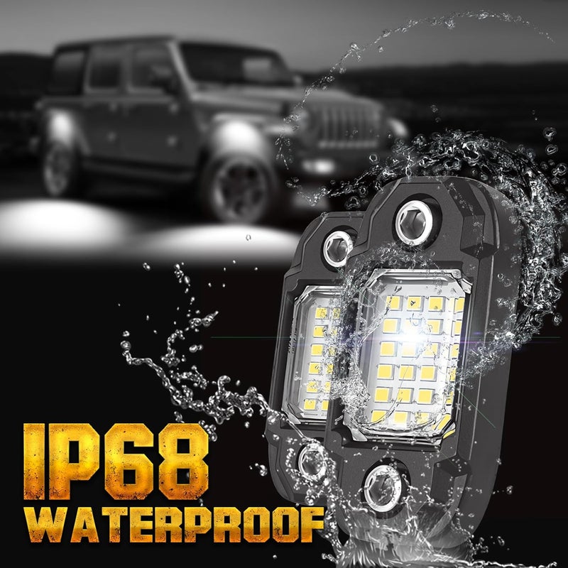 LY8 4 Pods White Rock Lights 24 LEDs Chips Waterproof Neon Trail Rig Lamp Underglow Light for Car Truck Motorcycle Boat SUV ATV UTV (White) - Image 3